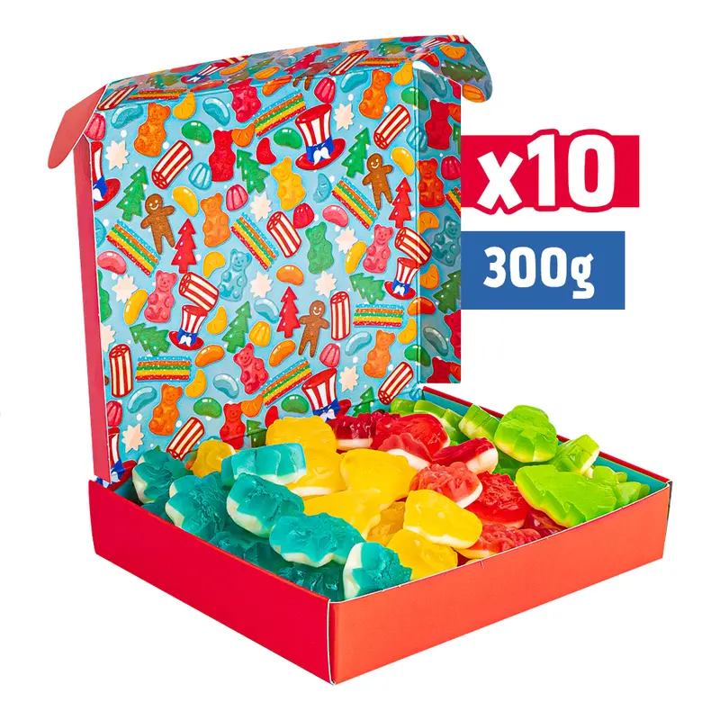 10x Mini Candy Box à 300g, Weihnachtsgeschenkpackung mit Fruchtgummis