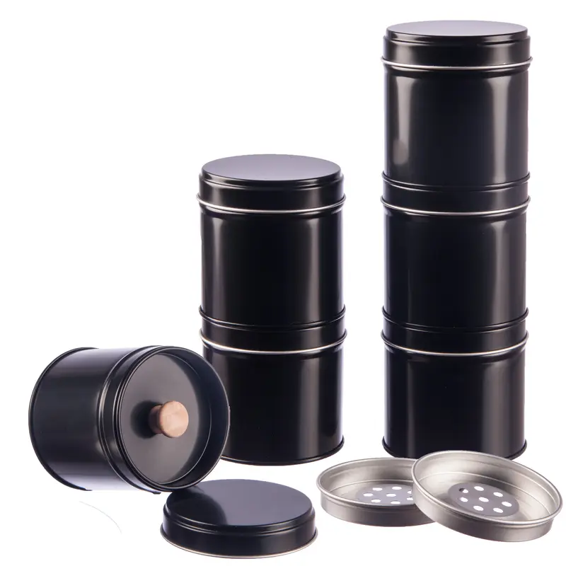 12 schwarze Gewürzdosen mit extra Aromadeckel & 2 Streueinsätzen inkl. 12 Etiketten