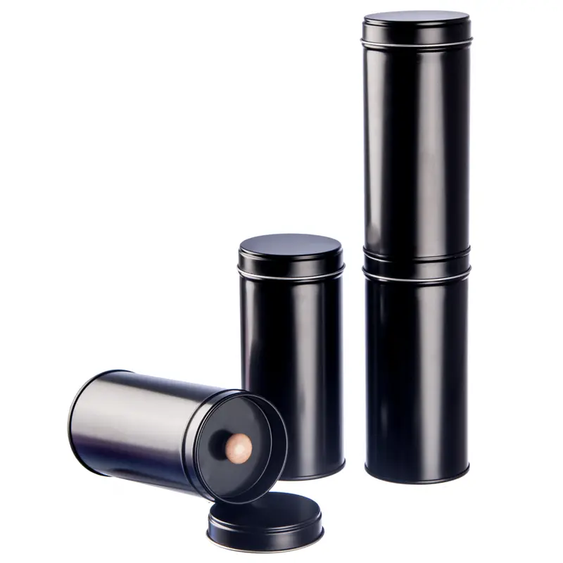 12 schwarze Teedosen mit extra Aromadeckel inkl. 12 Etiketten