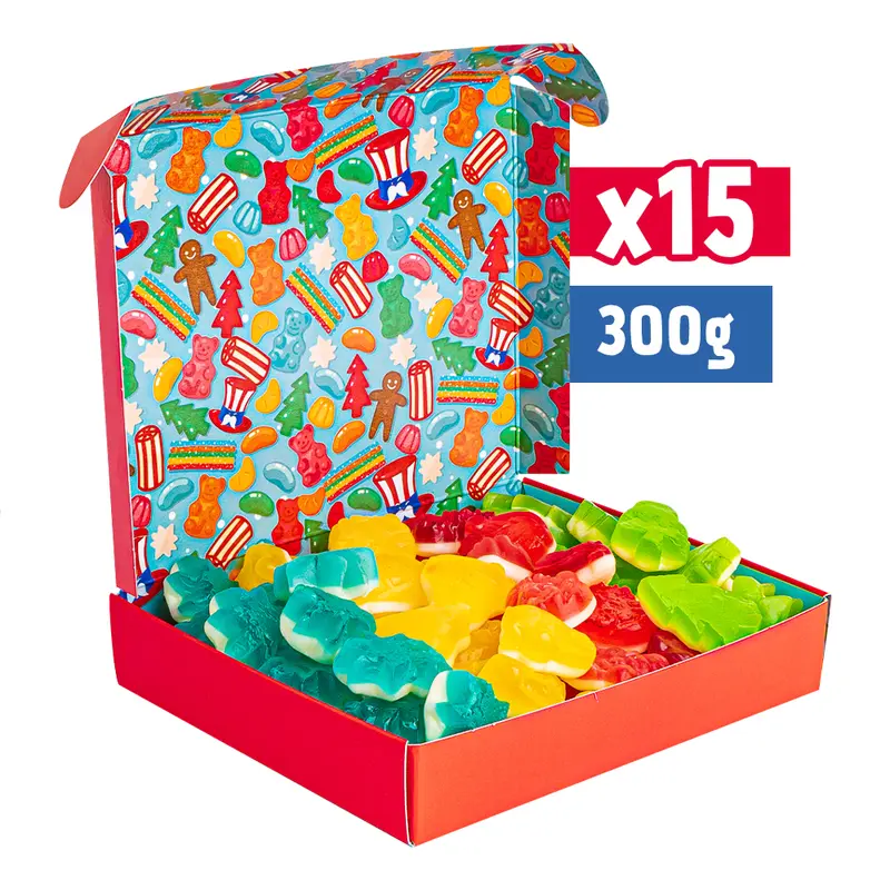 15x Mini Candy Box à 300g, Weihnachts-Themen-Geschenkbox mit Gummibonbons