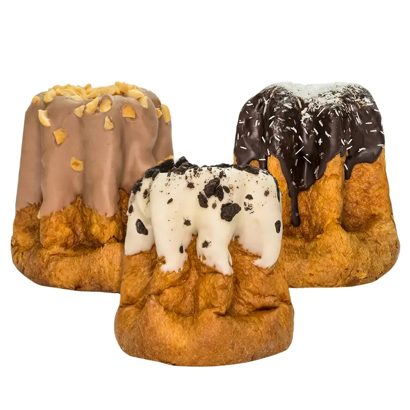 3 handwerkliche Pandori à 200g Dunkle Schokolade & Kokosnuss + Gesalzenes Karamell & Schoko-Erdnüsse + Cookies & Sahne