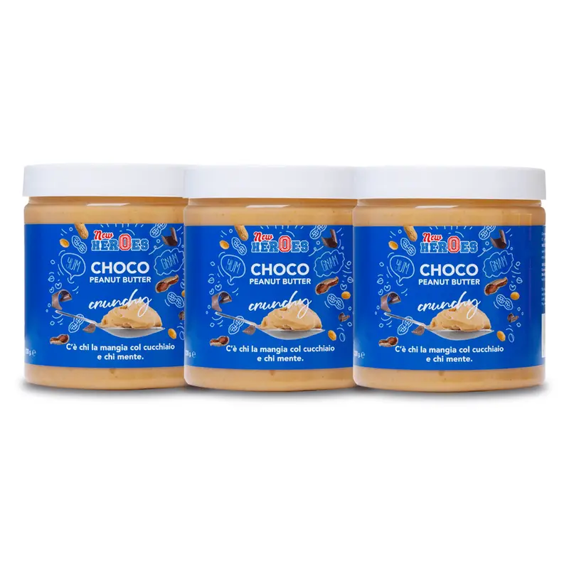 3x New Heroes Choco Peanut Butter Crunchy, Schokoladen- und Erdnussbuttercreme mit Stücken, 220g