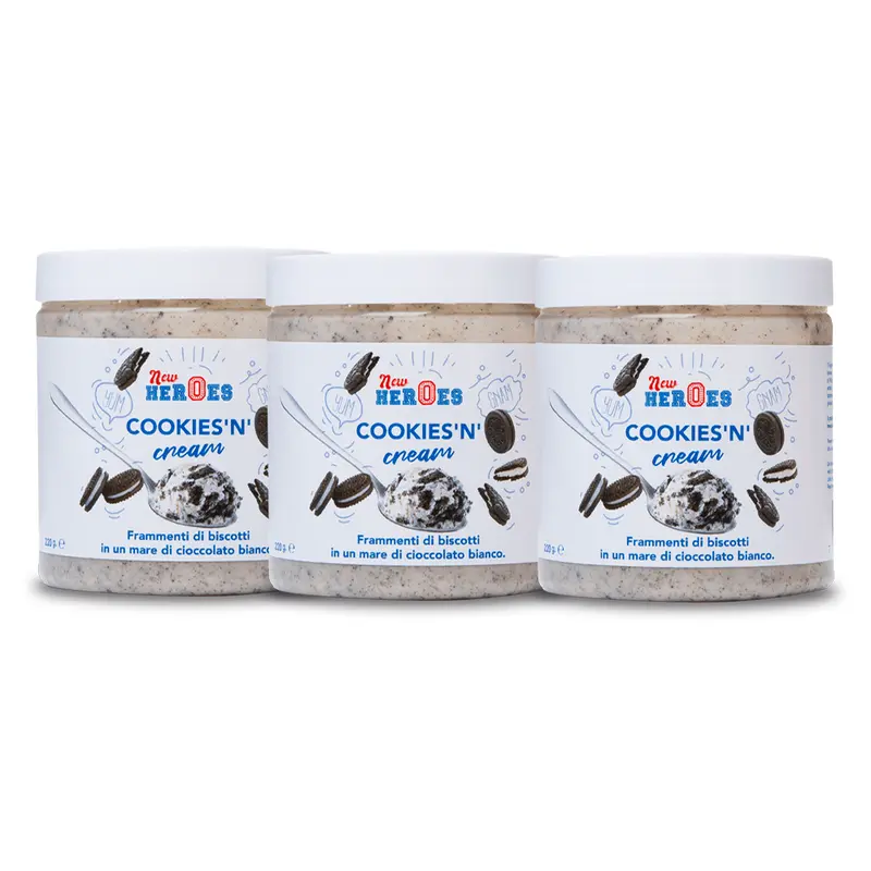 3x New Heroes Cookies'n'Cream, weiße Schokoladencreme mit Cookies-Stückchen von 220g