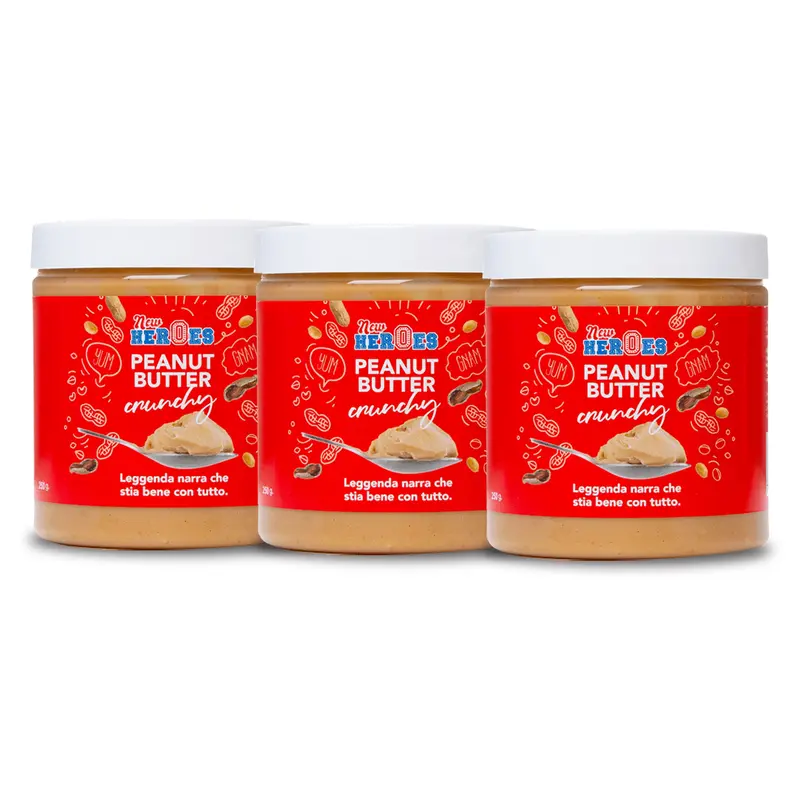 3x New Heroes Peanut Butter Crunchy, Erdnussbutter mit ganzen Stücken 250g