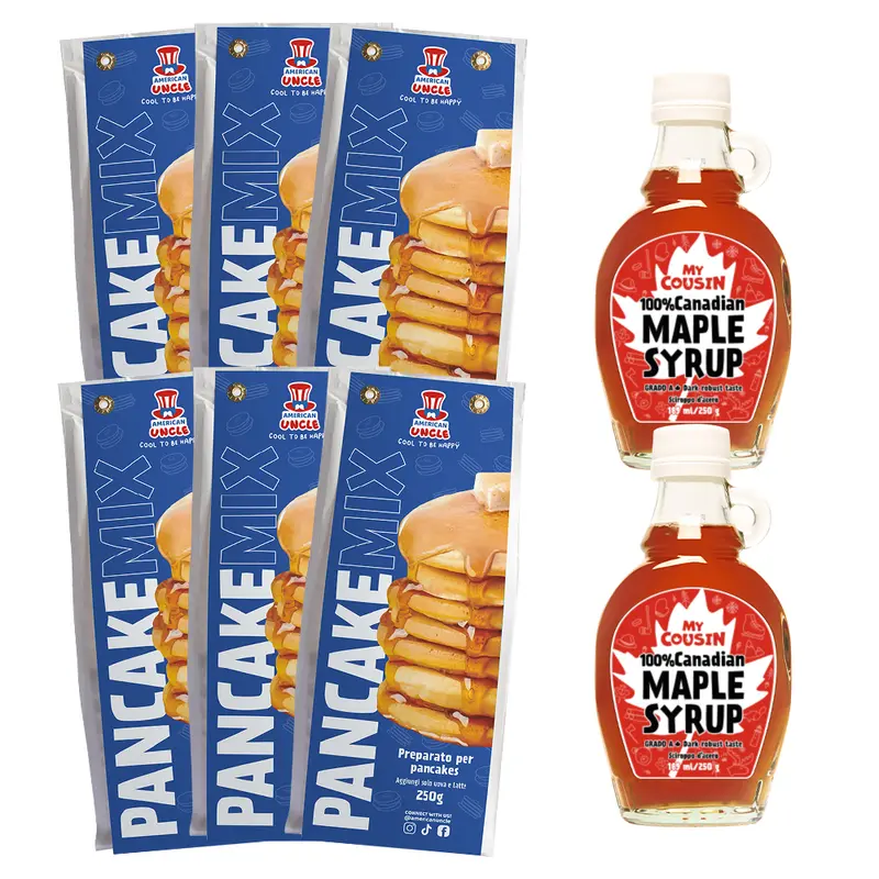 6x American Uncle Pfannkuchenmischung + 2x Ahornsirup My Cousin