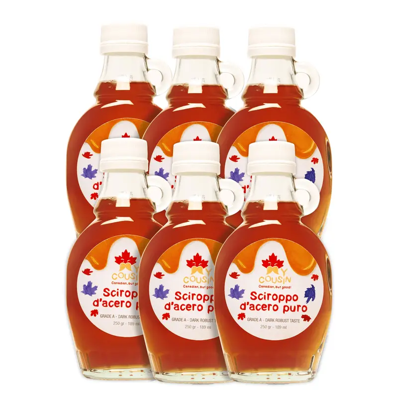 6x My Cousin, 6 Packungen Ahornsirup Grad A (dunkler, robuster Geschmack) mit je 189 ml