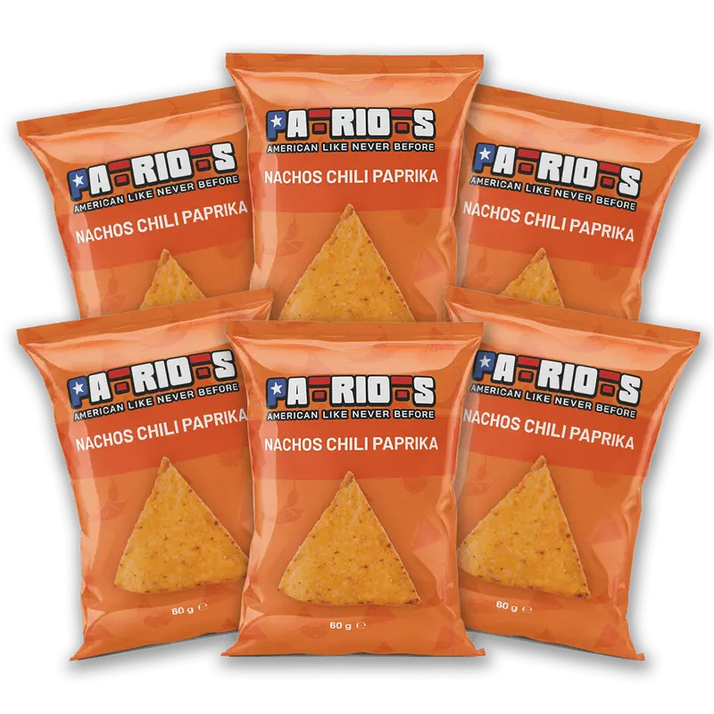 6x Patriots Nachos Chili Paprika, Nachos mit Paprika-Geschmack, 60g