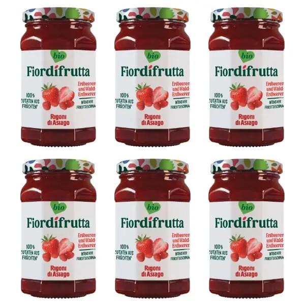 6x250g Fior di frutta Bio Erdbeer und Wald-Erdbeer Marmelade - Vorteilspack