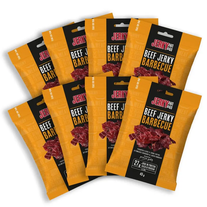8 Jerky and Go Beef Jerky Barbecue, 8 Packungen Rindfleisch-Jerky mit Barbecue-Geschmack à 45g