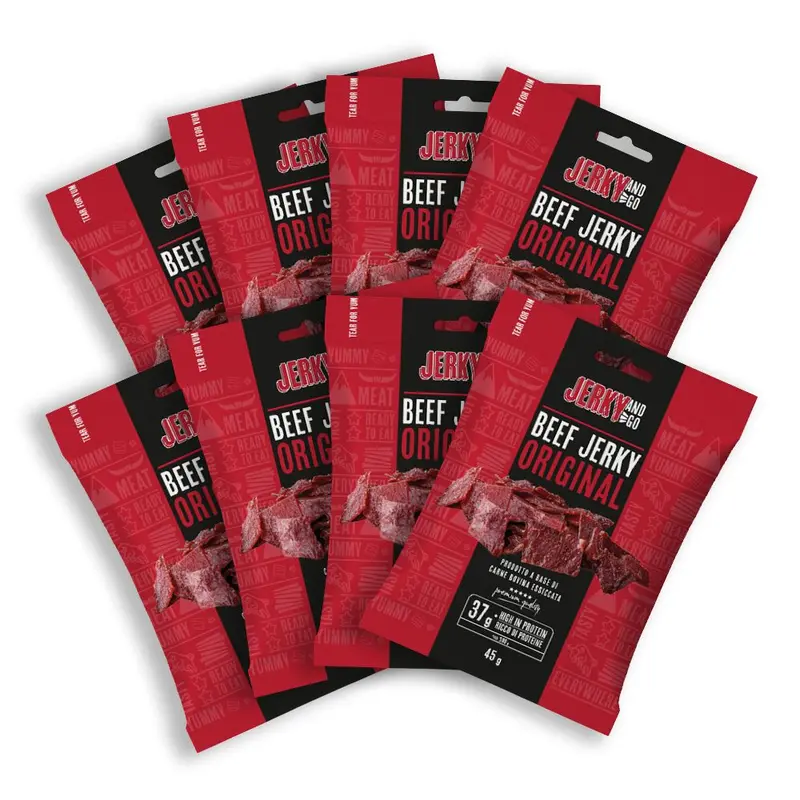 8 Jerky and Go Beef Jerky Original, 8 Packungen Rindfleisch-Jerky à 45g