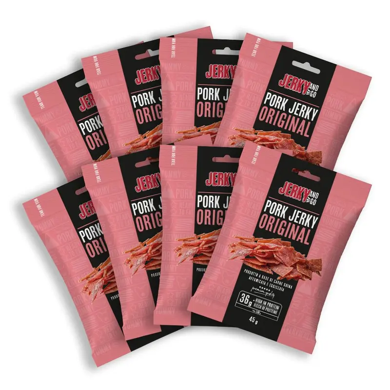 8 Jerky and Go Pork Jerky Original, 8 Packungen Schweinefleisch-Dörrfleisch zu 45g