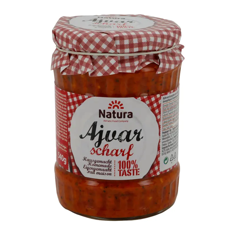 Ajvar Natura | Scharf | Hausgemachte Gemüsepaste aus Nordmazedonien | 540 g