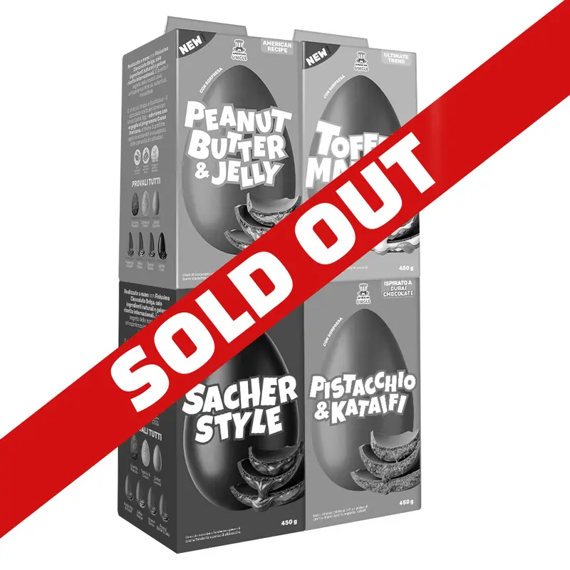 AU „Trending on Tik Tok“ Easter Egg - Set mit 4 Ostereiern (Pistazie & Kataifi + Toffee Mallow + Erdnussbutter & Gelee + Sacher Stil)