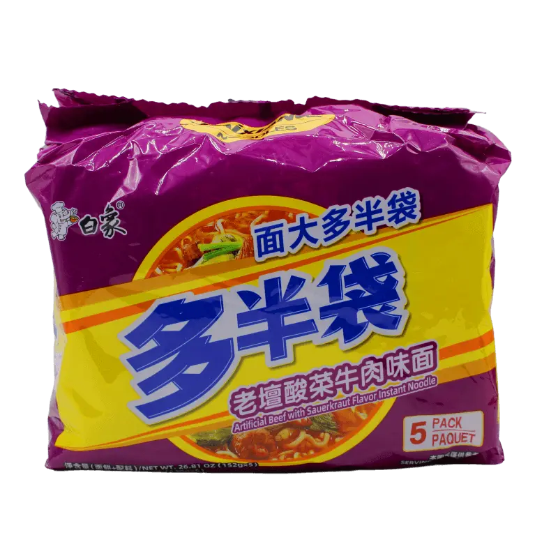 BaiXiang Instantnudeln mit Rindfleisch- und Sauerkrautgeschmack 475g