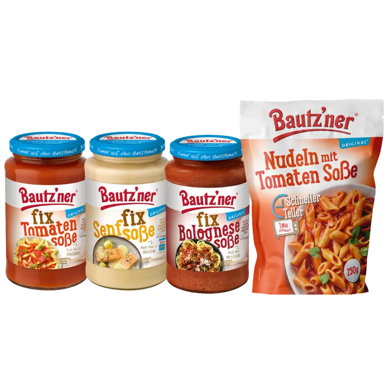 Bautzner 3 Fix Saucen + Schneller Teller Nudeln mit Tomaten Soße - 3x 400ml und 1x 250g