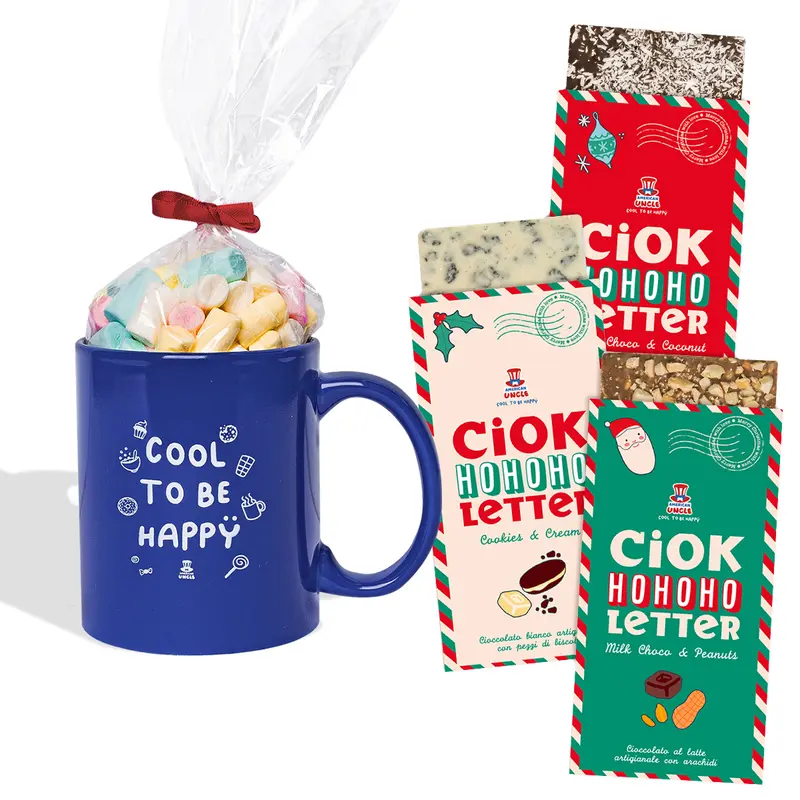 Becher Cool to be Happy + Tüte Gummibärchen 100g + 3 ChocoLetter à 100g