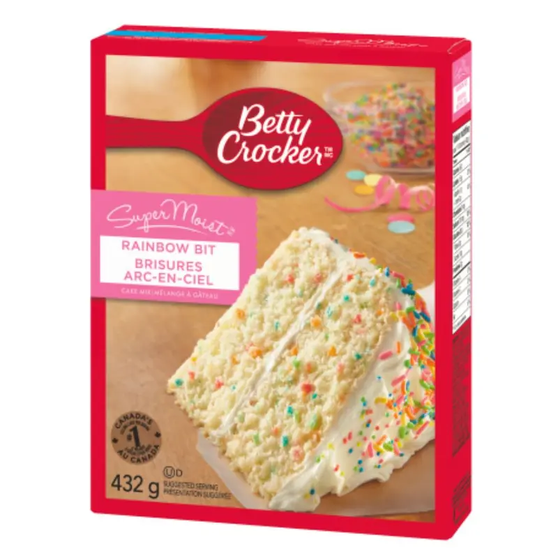 Betty Crocker Super Moist Rainbow Bit Brisures Arc En Ciel, Vanillekuchenmischung mit bunten Streuseln 432g