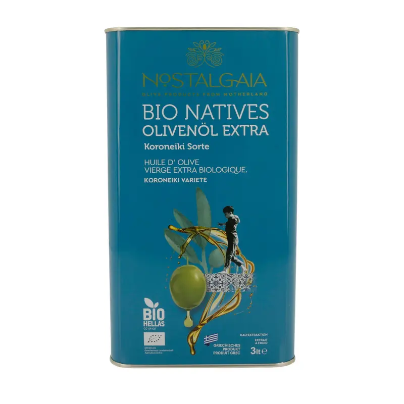 Bio-Olivenöl extra nativ | Nostalgia | Koroneiki Sorte | 3 Liter – kaltgepresst, griechisches Produkt, BIO-zertifiziert