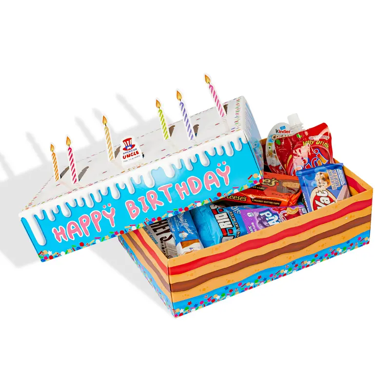 Birthday box, kuchenförmige Geburtstagsbox mit 15 snack süß und salzig