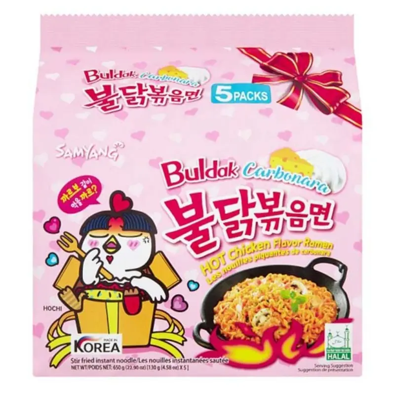Buldak Carbonara Hot Chicken Flavor Ramen, 5 Portionen Ramen mit Carbonara-Geschmack von 675g