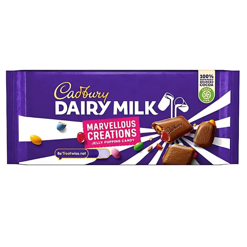 Cadbury Dairy Milk Marvellous Creations Jelly Popping Candy, Tafel Schokolade mit Fruchtgummis, Konfetti und Knallbonbons, 160g