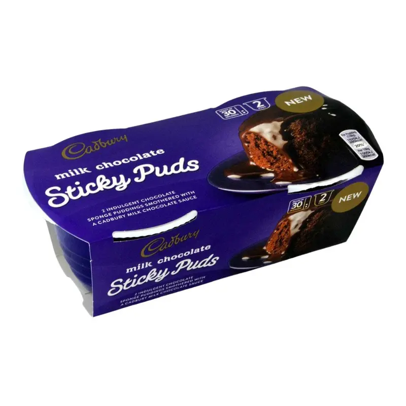 Cadbury Sticky Puds Milchschokolade, Schokoladenbiskuit mit Milchschokoladensauce 190g
