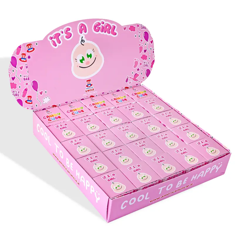 Candy Cube Kit “Es ist ein Mädchen”, 50g Gummibärchen-Döschen ideal für die Babyparty oder Geburt (25, 50 oder 75 Stk.)