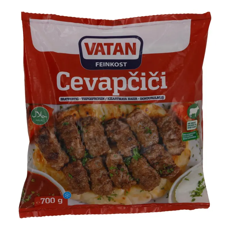 Cevapcici Vatan | Rindfleischröllchen | Bratfertig, halal, tiefgefroren | 700 g