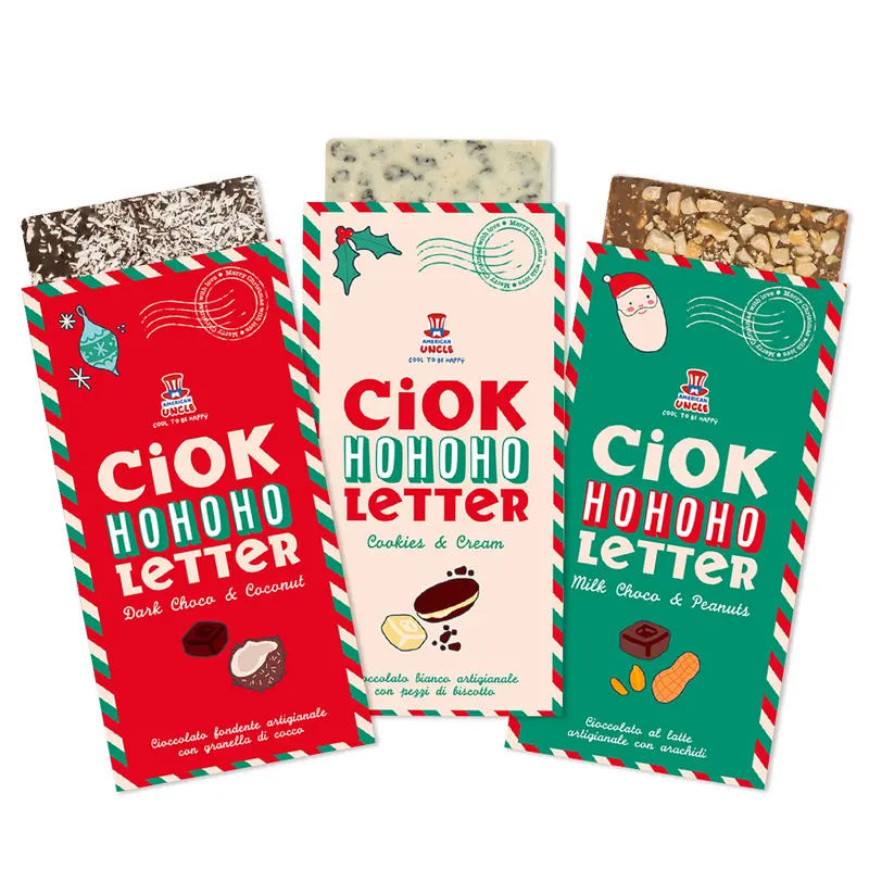 ChocoLetter Cookies & Cream + Dunkle Schokolade & Kokosnuss + Milchschokolade & Erdnüsse, 3 handgemachte Schokoladentafeln à 100g