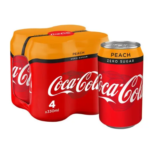 Coca-Cola Zero Peach, Packung mit vier Dosen Coca-Cola mit Pfirsichgeschmack zu 355ml