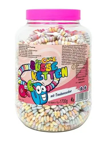 Cool 100 süsse Ketten mit Traubenzucker | Dextrose Armbänder | in der wiederverschließbaren Dose, 1er Pack (100 x 17g)