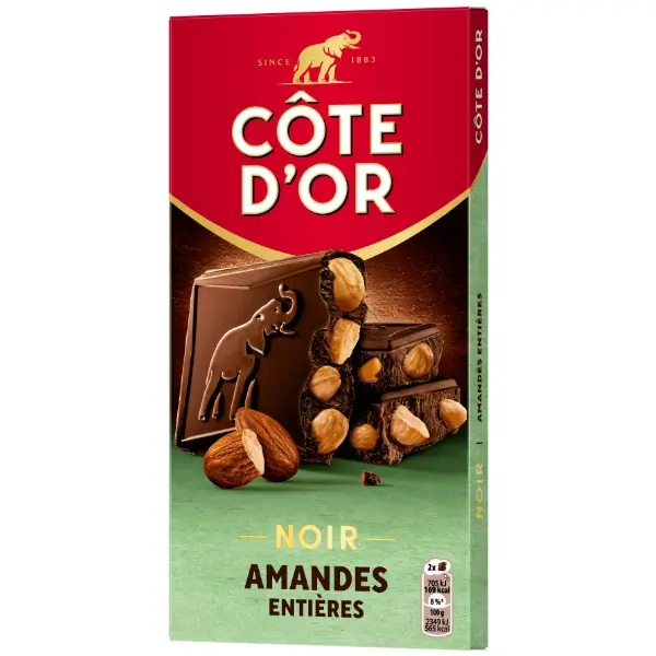 Côte d'Or Bloc Tafelschokolade Noir Amandes Entières - 180g