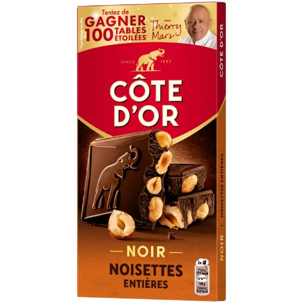Côte d'Or Bloc Tafelschokolade Noir Noisettes Entières - 180g