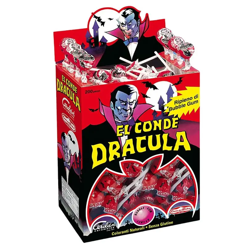 Der Graf Dracula Lollipop Cherry, Lutscher mit Kaugummi mit Kirschgeschmack, 8,5 g (Packung mit 200)