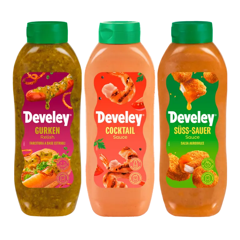 Develey Set mit Gurken Relish, Cocktail und Süß-Sauer Sauce (3x 875 ml)