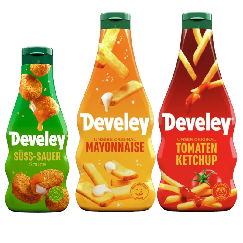 Develey Set mit Mayonnaise, Ketchup und Süß-Sauer Sauce (2x 500 ml und 1x 250 ml)