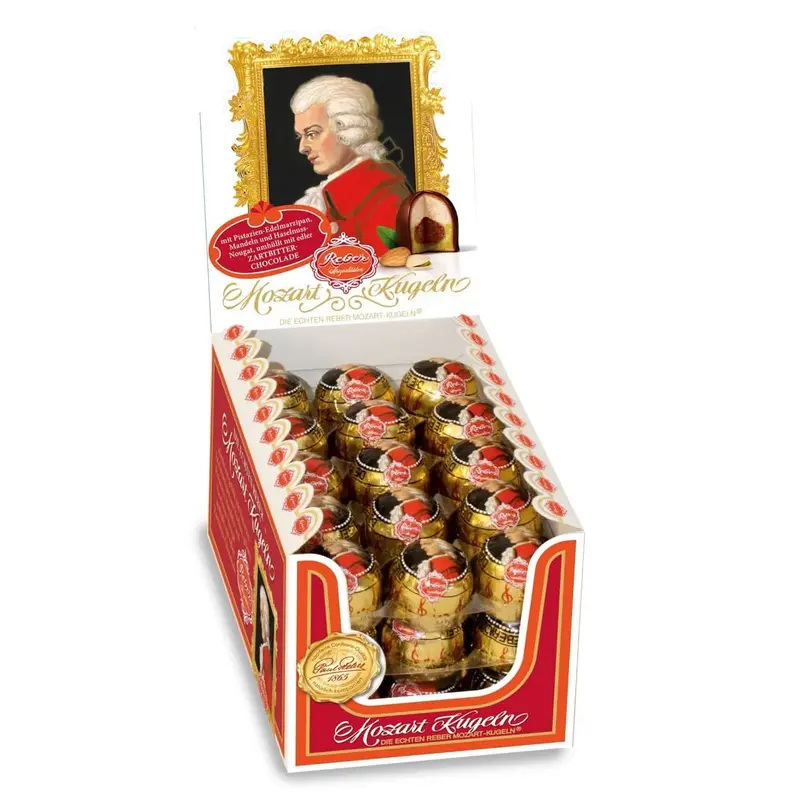 Die echten Reber Mozart-Kugeln 45er Aufstellkarton