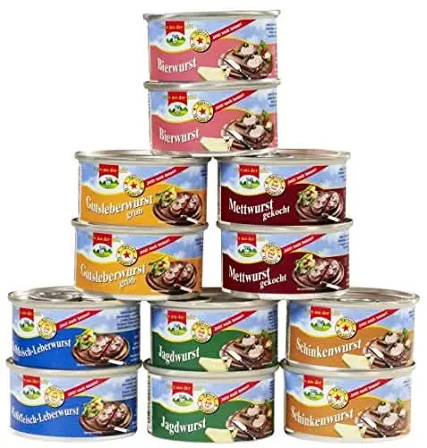 Dosenwurst, 6 Sorten je 2 Dosen, 12 Dosen a 125g - 1,5 kg