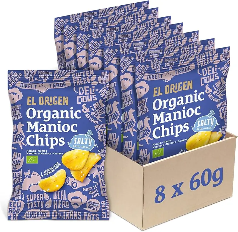 el Origen Bio Maniok Chips mit Meersalz - Bio & Vegan, 8x60g
