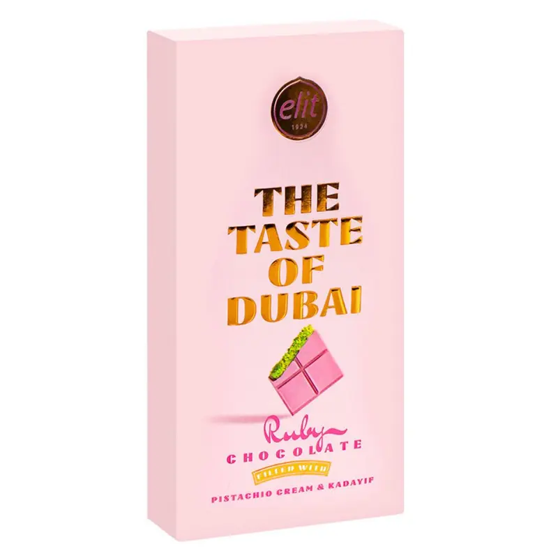 Elit Ruby Dubai Chocolate, Schokoladenriegel gefüllt mit Pistaziencreme und Kadayif, 90g