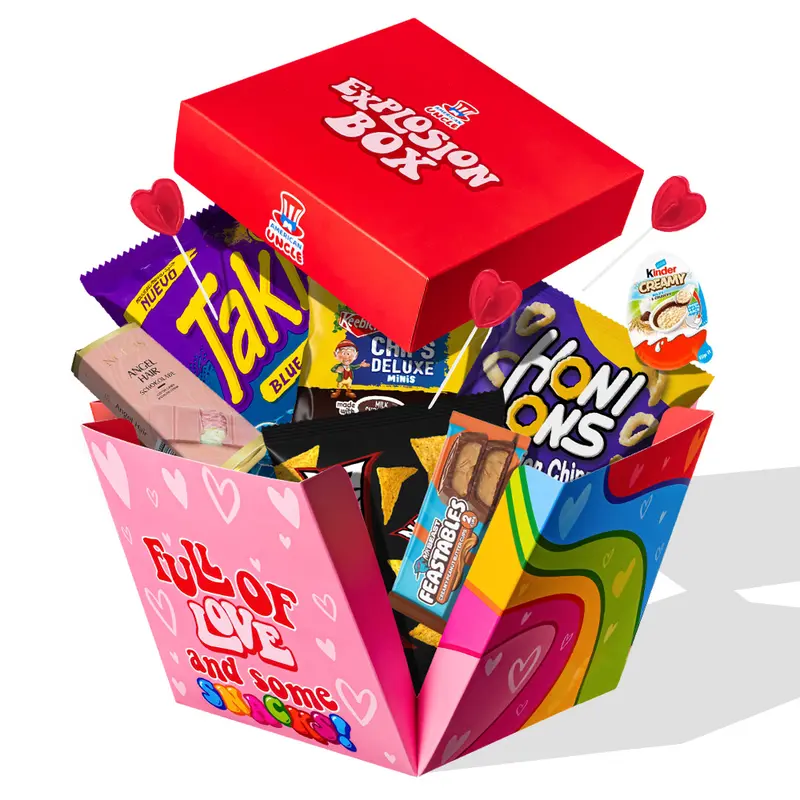 Explosion box „Love“, explosive Geschenkbox mit 15 snack süßen und salzigen Überraschungen