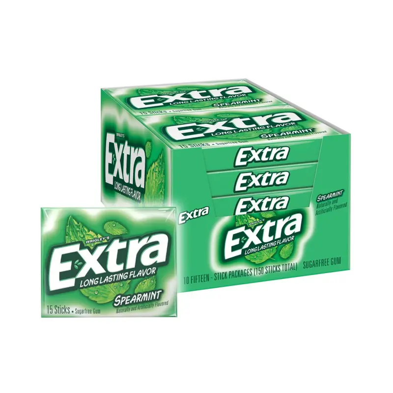 Extra Spearmint Kaugummi zuckerfrei, 10 Päckchen à 15 Stück (insgesamt 150 Streifen)