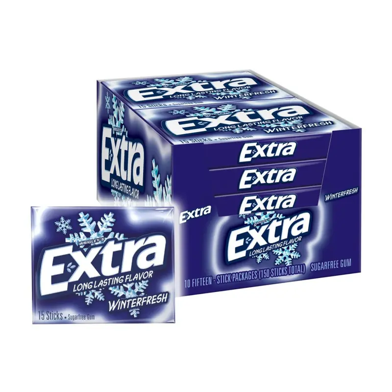 Extra Winterfresh Kaugummi zuckerfrei, 10 Päckchen à 15 Stück (insgesamt 150 Streifen)