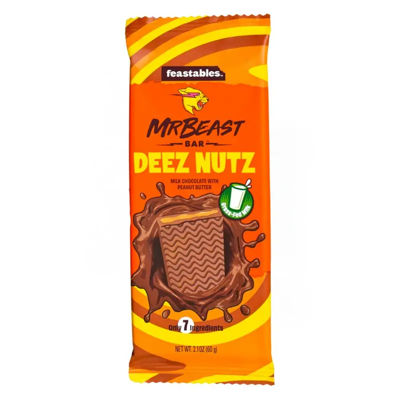 Feastables Mr Beast Deez Nut, Mr Beast Schokoladenriegel gefüllt mit Erdnussbutter 60g
