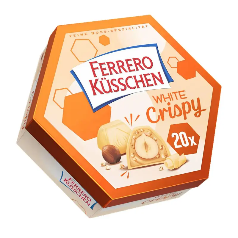 Ferrero Küsschen White Crispy, weiße Schokoladenpralinen gefüllt mit Milchcreme und Haselnüssen, 172g