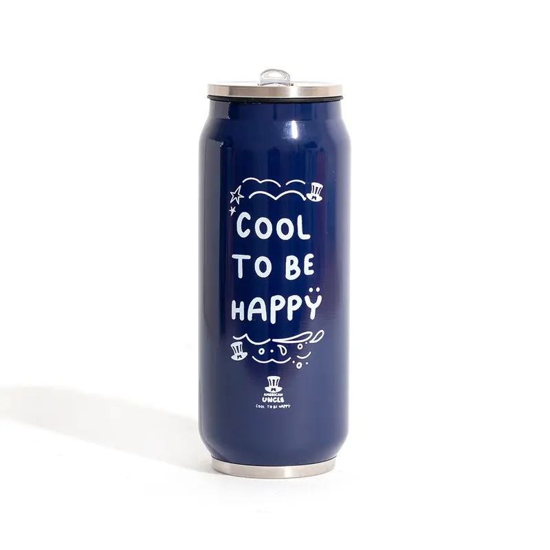 Flasche Cool to be Happy, blaue Stahlflasche 500ml mit integriertem antibakteriellem Strohhalm