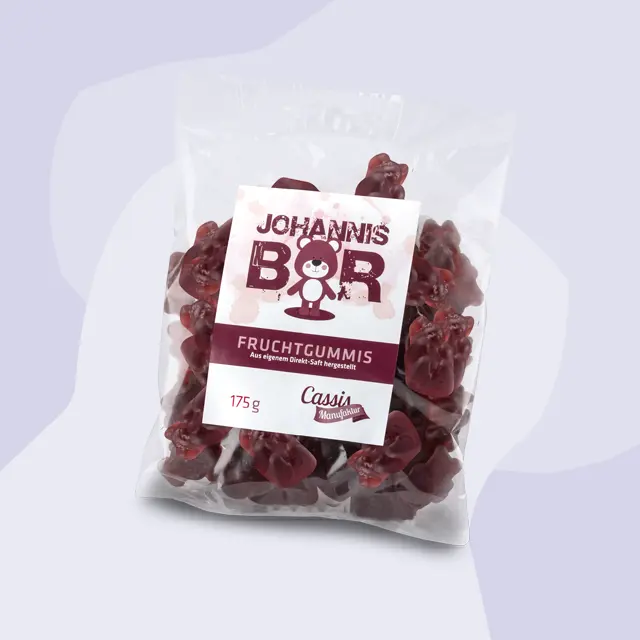 Fruchtgummis mit schwarzen Johannisbeeren