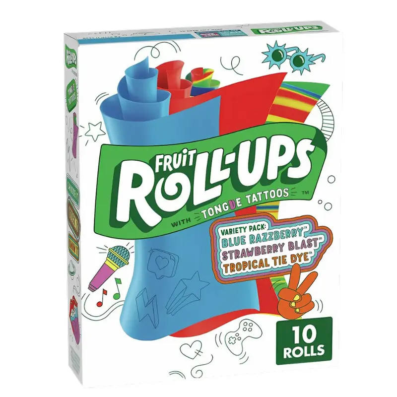 Fruit Roll-Ups Variety Pack mit Zungen-Tattoos, Fruchtgummi-Bonbons mit Fruchtgeschmack, 141g