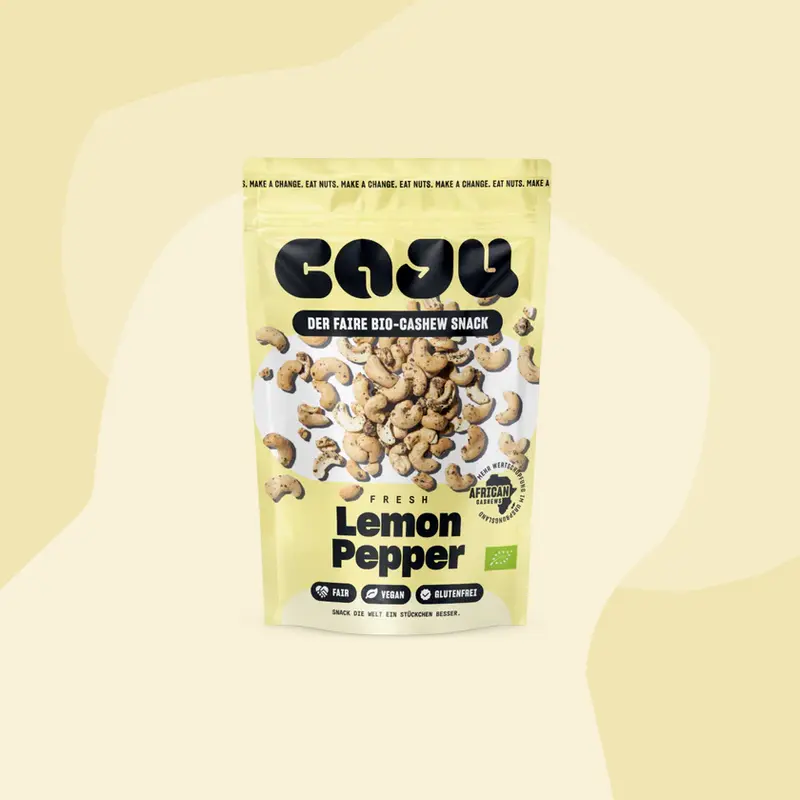 Geröstete Bio-Cashewkerne mit schwarzem Pfeffer und sanfter Zitrone