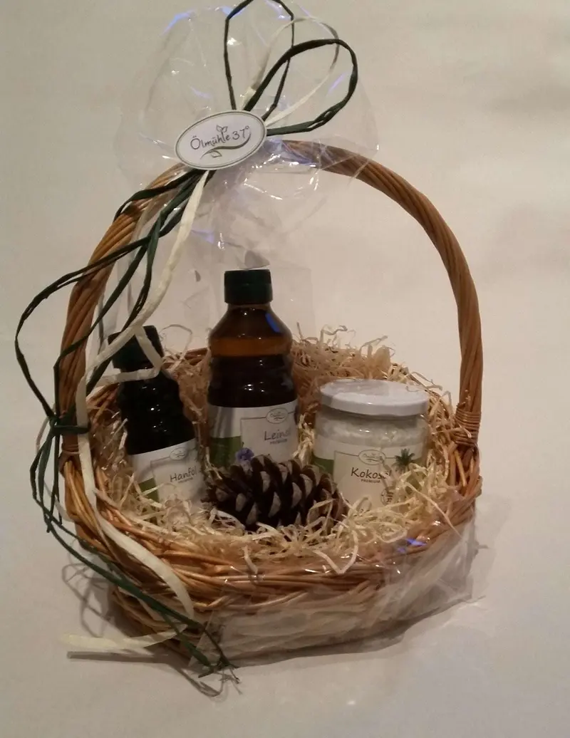 Geschenkpaket Öle (Leinöl 250ml / Hanföl 100ml / Kokosöl 250ml)